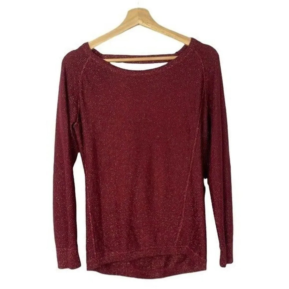 A.N.A Red Shimmer Scoop Back Knit Long Sleeve Sweater S - Picture 1 of 3
